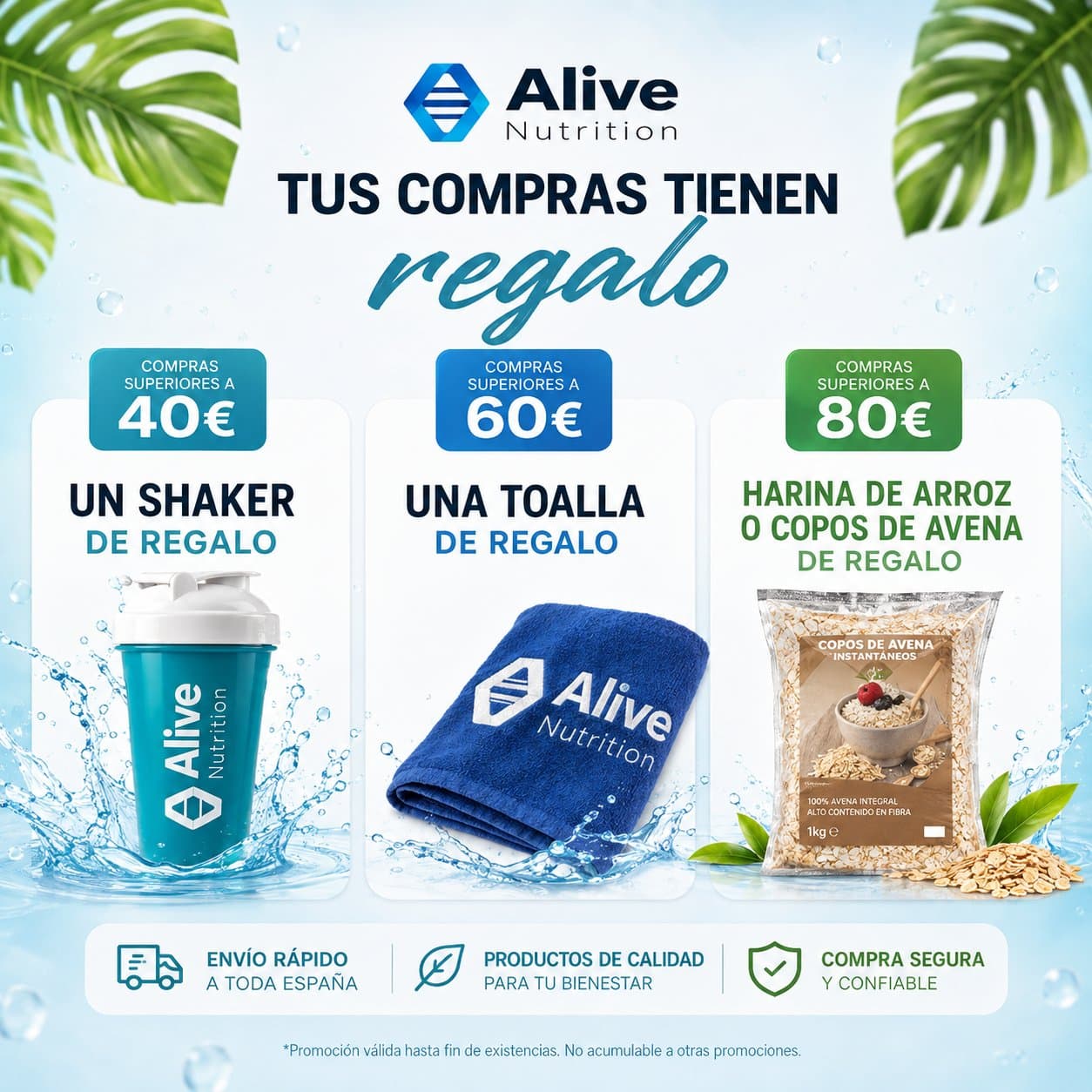 Tus compras tienen regalo — shaker, toalla o harina de arroz según importe